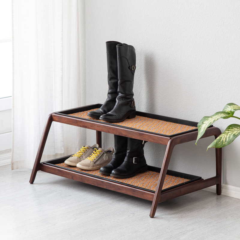 Support à bottes en bois massif de qualité supérieure avec tapis en fibre de coco naturelle - Rangement pour chaussures