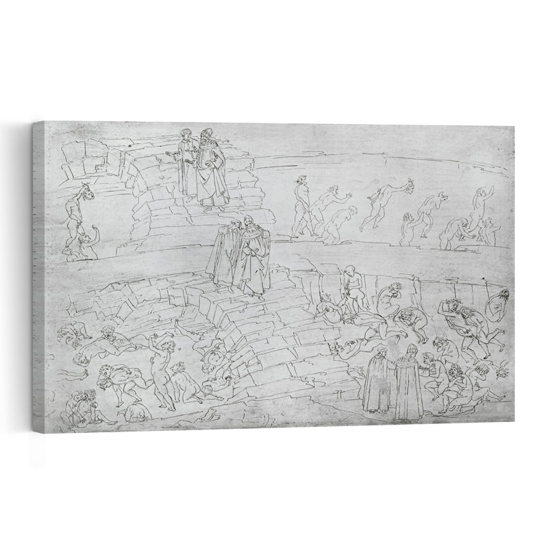 Dante And Virgil From The Divine Comedy By Dante Alighieri C.1480 Contemporary Landscape Nature Wall Art Print by Sandro Botticelli - Wrapped Canvas Print