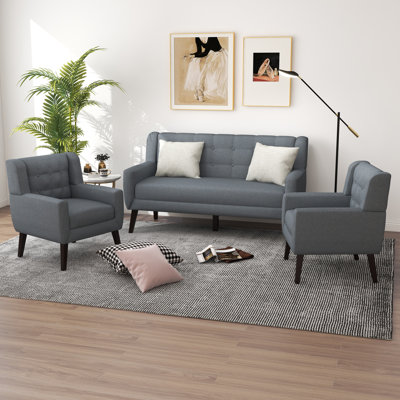 Jaqueze 3-Piece Button Tufted Square Arm Living Room Set