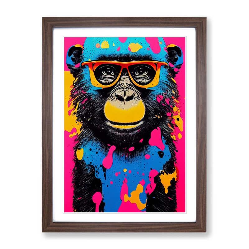 Painted Monkey No.1 Abstract - Wall Art, 46cm H x 34cm W x 2cm D, Walnut
