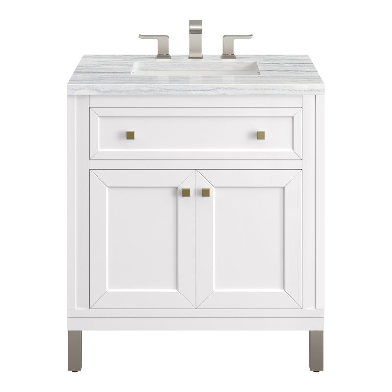 Chicago 30'' W Single Vanity, Glossy White, White Zeus, 8" Widespread
