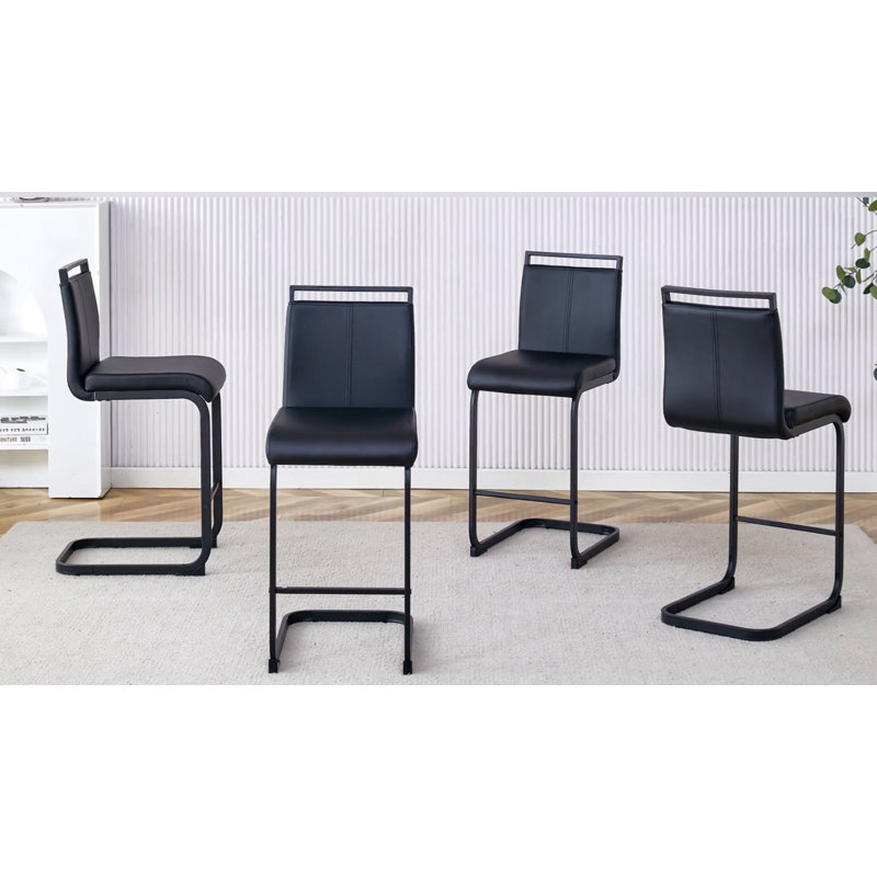 Black Faux Leather Counter Stools with Metal Frame, Set of 2