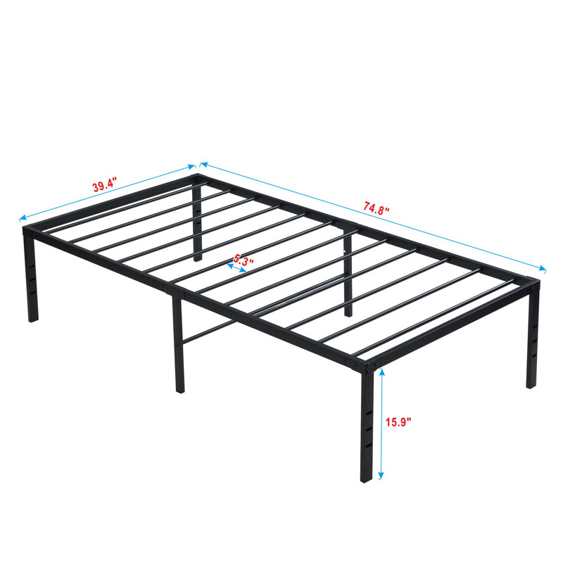 Heavy Duty Twin Size Black Metal Bed Frame With Fast And Easy Assembly, No Squeak, 750 - Pound Static Holding, Reinforced Mattress Support By Steel, Storage Underneath Bed, Part Connection Holes,
