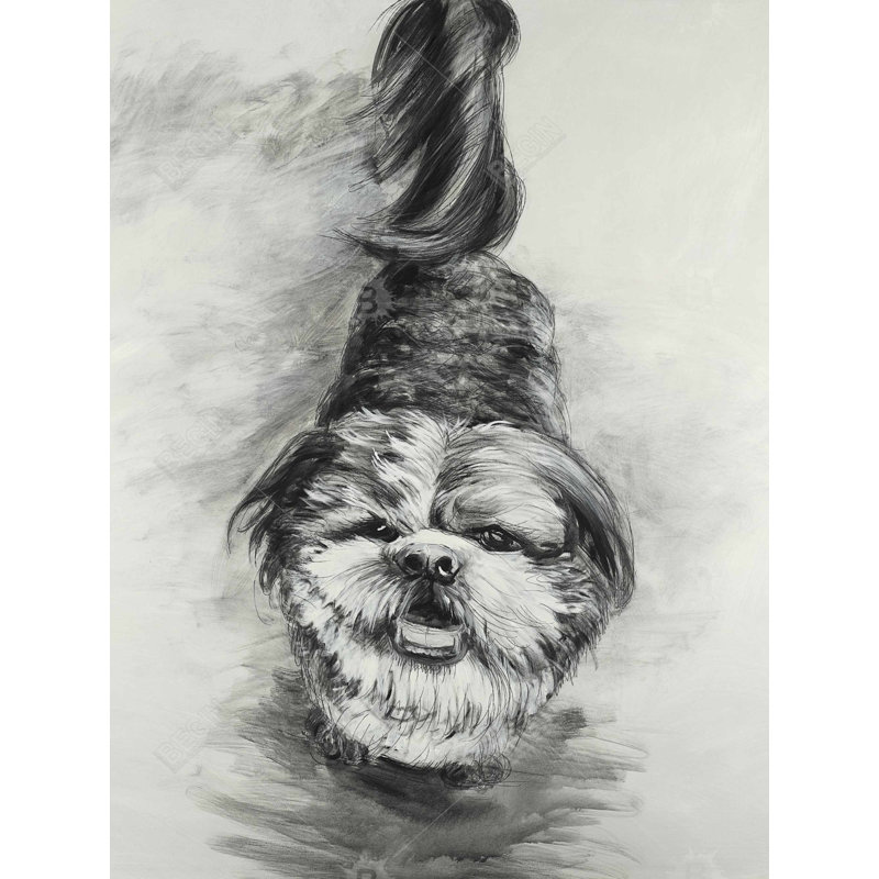 Esquisse de chien heureux - Toile de chambre à coucher illustrative pour la décoration intérieure