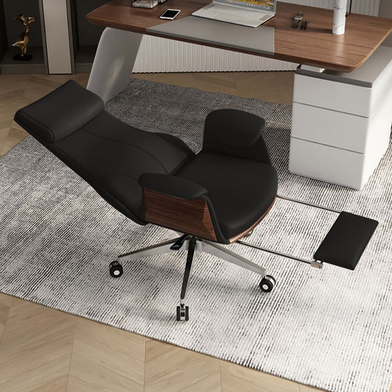 Reclining Swivel Office Desk Chair High Back Adjustable Black Leather Executive Chair, Black