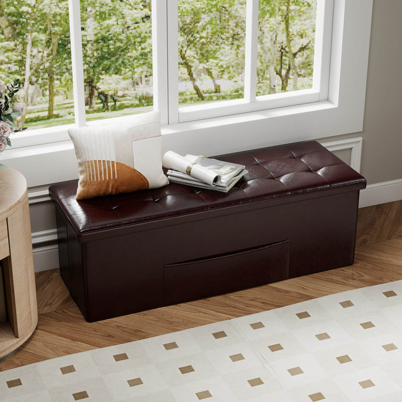 Banc de rangement avec repose-pieds 43 po, Brun