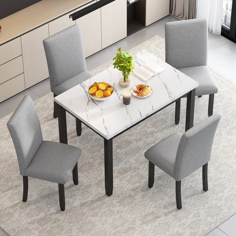 Ensemble de 4 tables et chaises de cuisine moderne, Gris