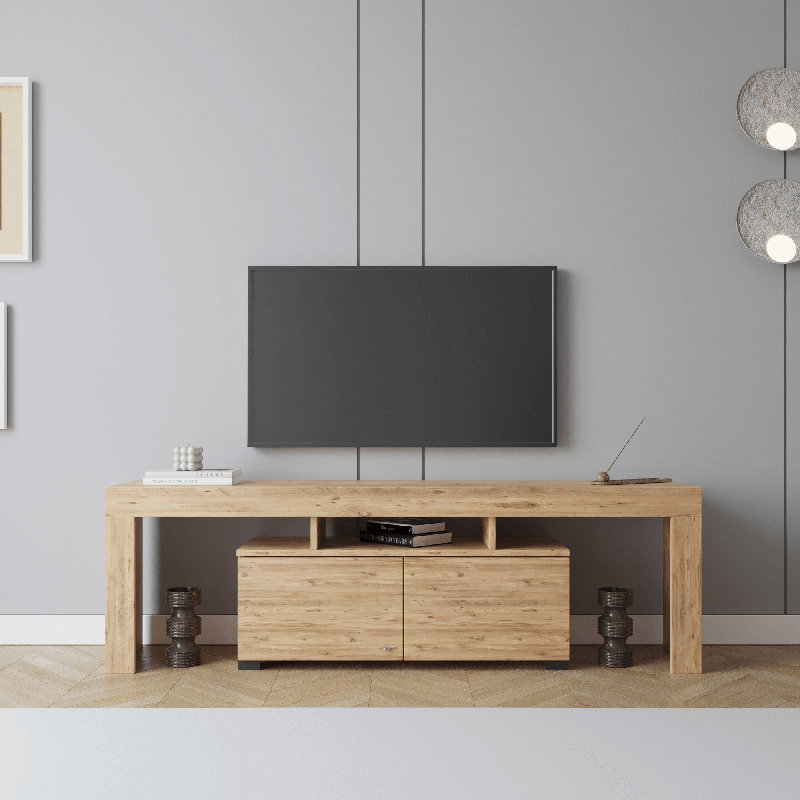 Bronny 2-Door Shelved TV Unit – Elegant & Functional Entertainment Center, Atlantic Pine