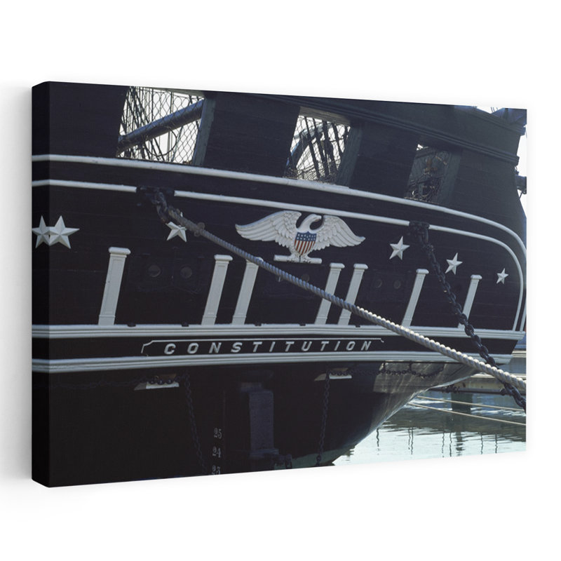 Warship Moored At A Harbor USS Constitution Boston Suffolk County Massachusetts USA by Gerald L. French - Wrapped Canvas Print