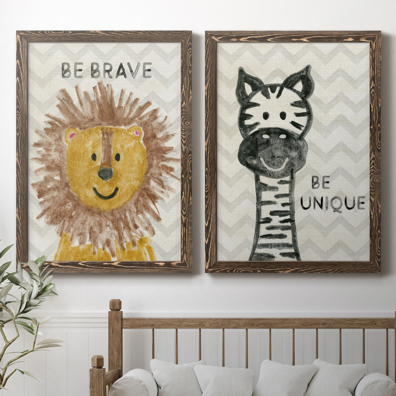 Safari Be Brave - ensemble de 2 reproductions, H 31,5 po x l 47 po x P 1,5 po, Toile avec cadre en noyer, Pas de tapis