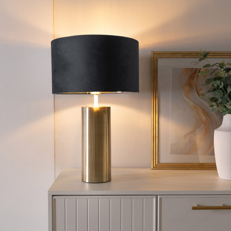 Aidana Metal Table Lamp, Yes, Gold Base/Black/Gold Shade