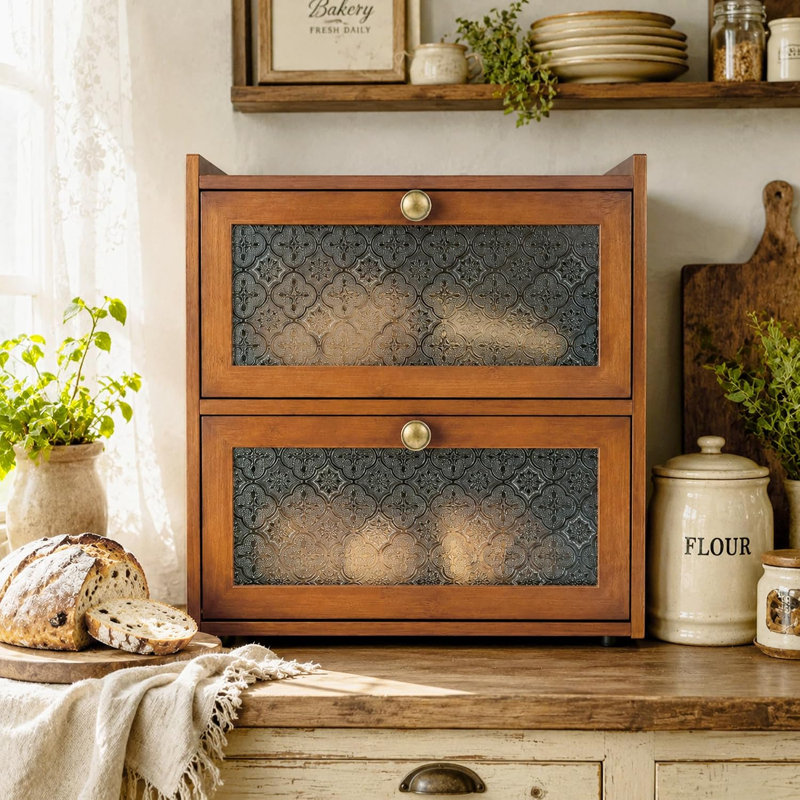 Grand contenant de pain en bambou carbonisé 2 couches BreadBox