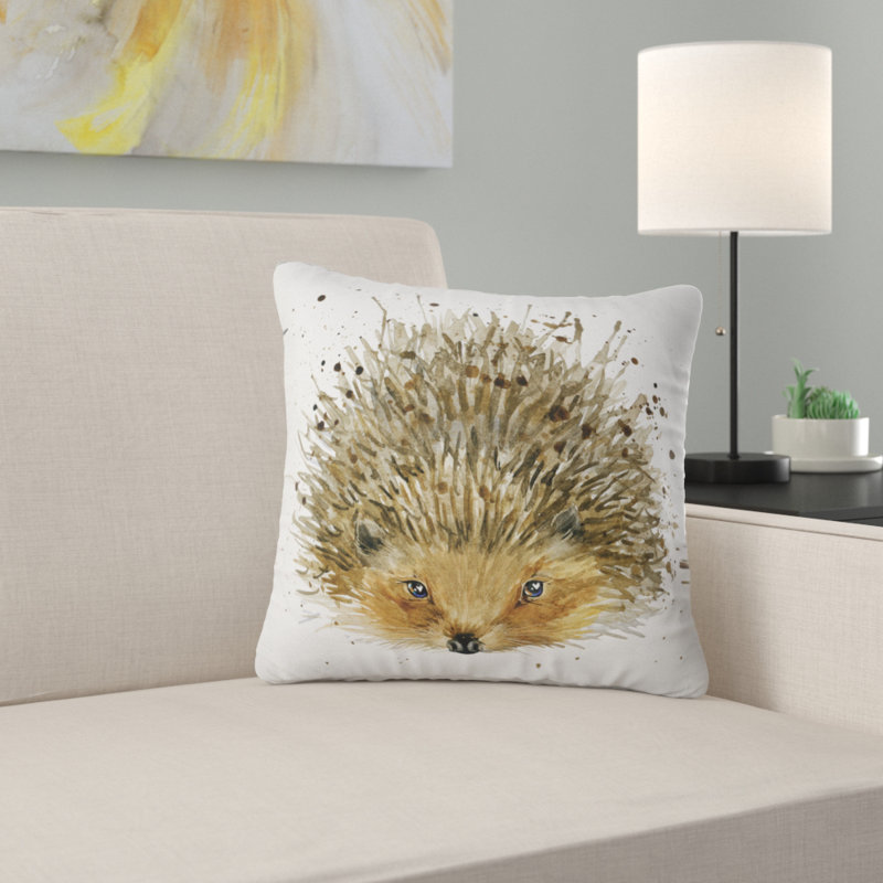 Hérisson aquarelle - coussin imprimé animal, 16 po x 1 po, Coussin décoratif