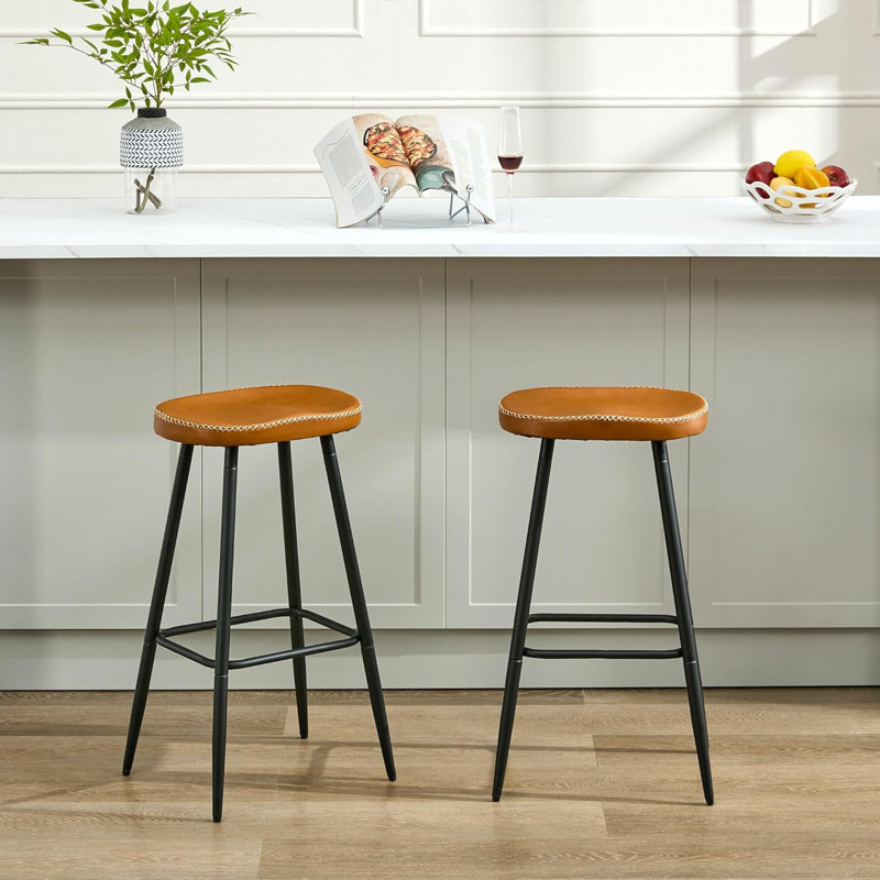 Tabourets de bar en simili cuir sans dossier pour îlot de cuisine (ensemble de 2), 2, Brun whisky