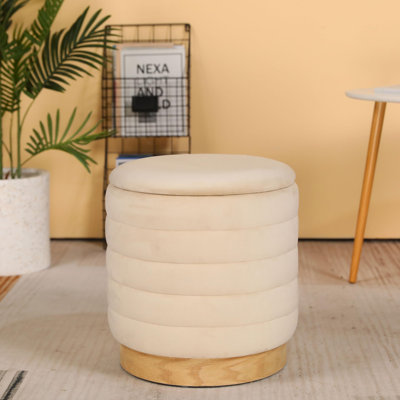 Round Ottoman Storage Box Dutch Velvet Pouffe Footstool 15.5'' Padded Stool Seat With Wooden Base, Footrest Vanity Stool With Lids For Bedroom Living -  SHIRLEY'S OFFICE FURNITURE, LLC, JDB09D2J7FLJ