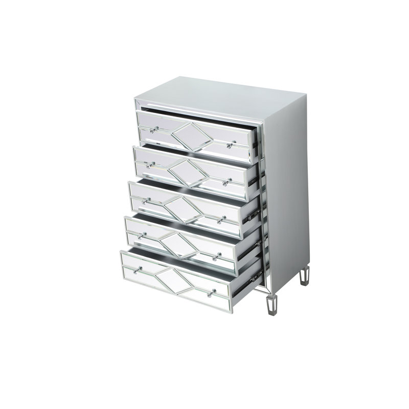 Commode 5 tiroirs l 36 po Bashaw, Argent