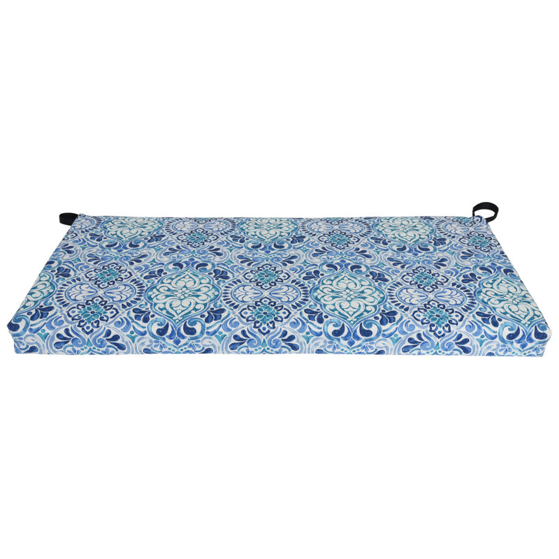 Outdoor Loveseat Cushion, White/Blue/Fiorella Baltic Moroccan, 40" W x 19" D
