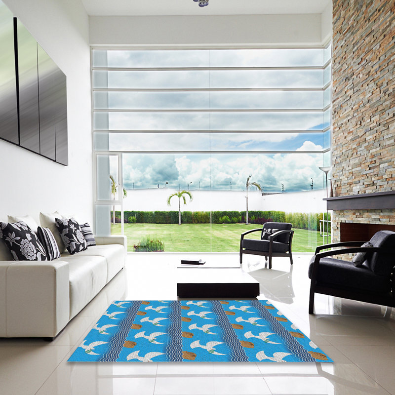 Tapis de zone bleue à motifs, Carré 7 pi