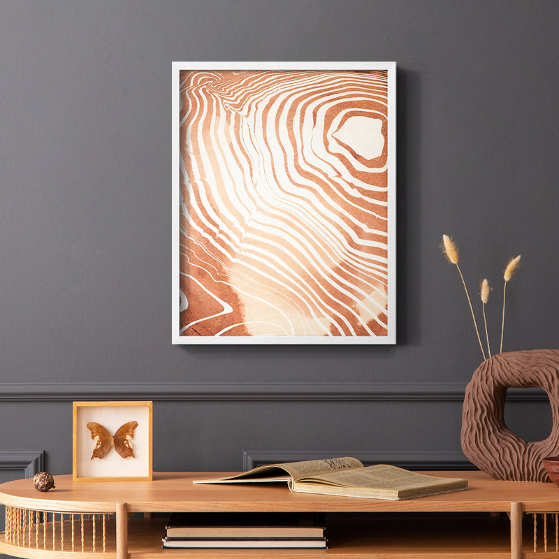 Reproduction encadrée de grain de bois Suminagashi II - bois massif, H 10 po x l 8 po, Blanc