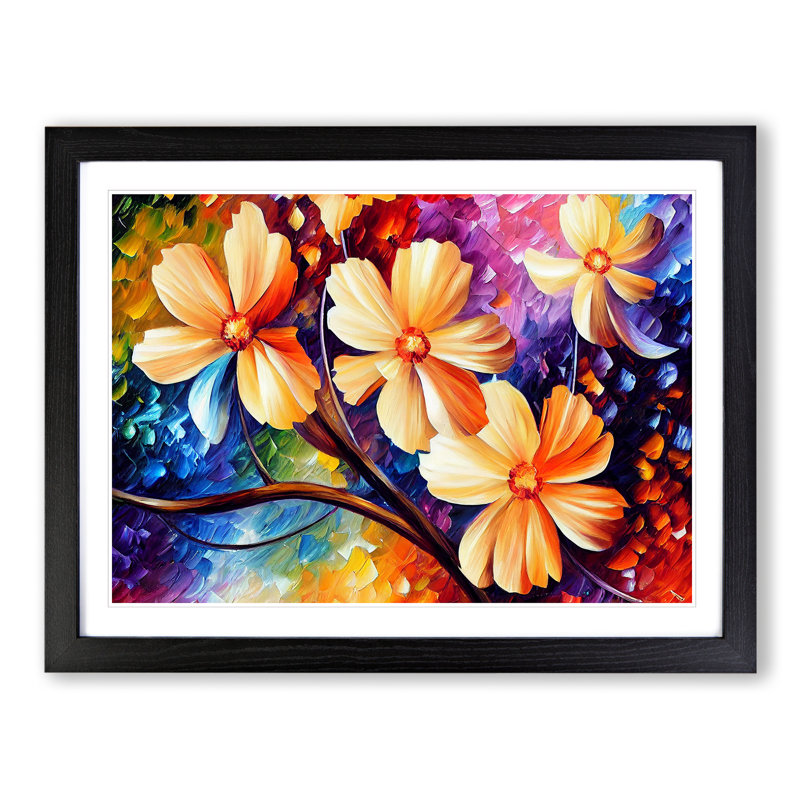 Assorted Flowers Painting Vol.3 Abstract - Single Picture Frame Print, 46cm H x 64cm W x 2cm D, Black Framed