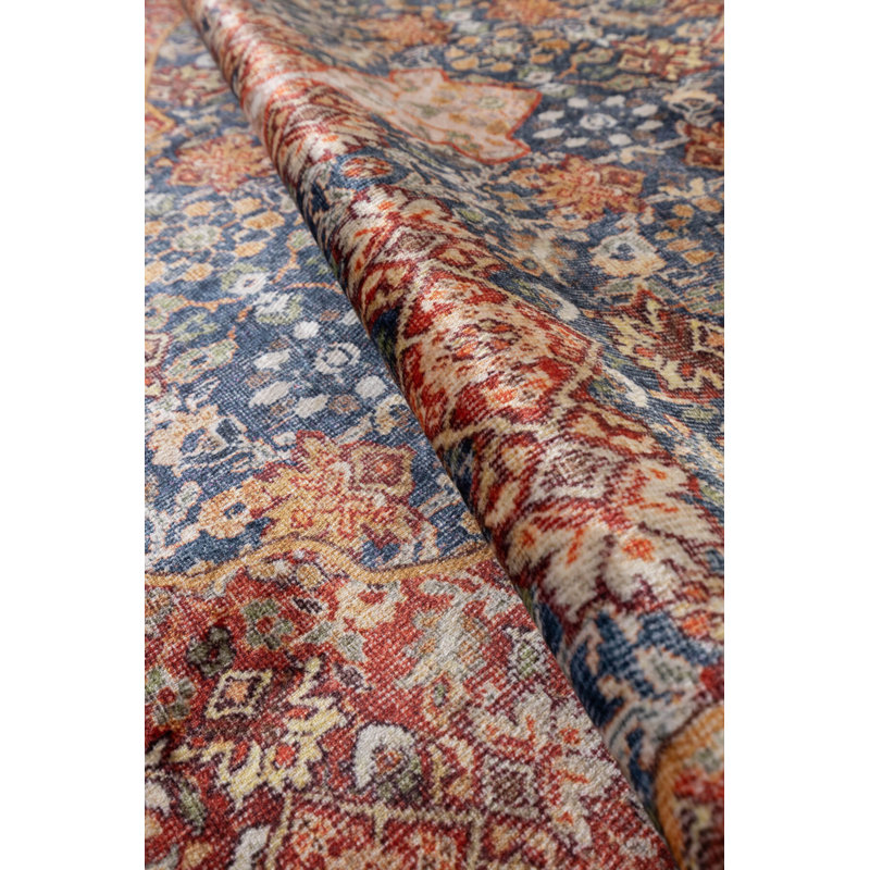Tapis décoratif bleu en polyester oriental bleu doux tissé à la machine, Rectangle 5 pi 3 po x 7 pi 7 po