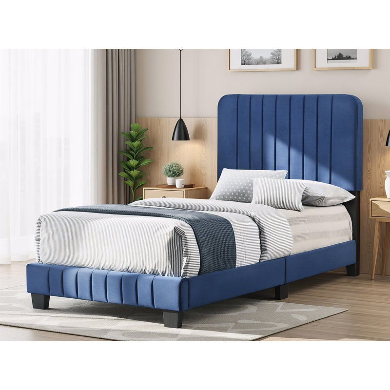 Lit simple en velours bleu marine Valletta, Lit simple, Marine