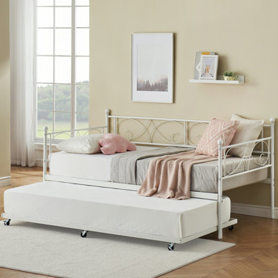 Twin Daybed With Trundle – This Metal Sofa Bed Frame Features Heavy-duty Metal Slats And A Stylish Headboard, Eliminating The Need For A Box Spring.