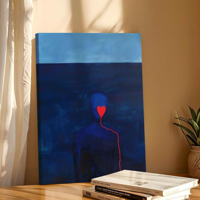 Décoration murale en toile 12 po x 18 po à motif abstrait bleu avec cœur rouge pour salon, chambre à coucher