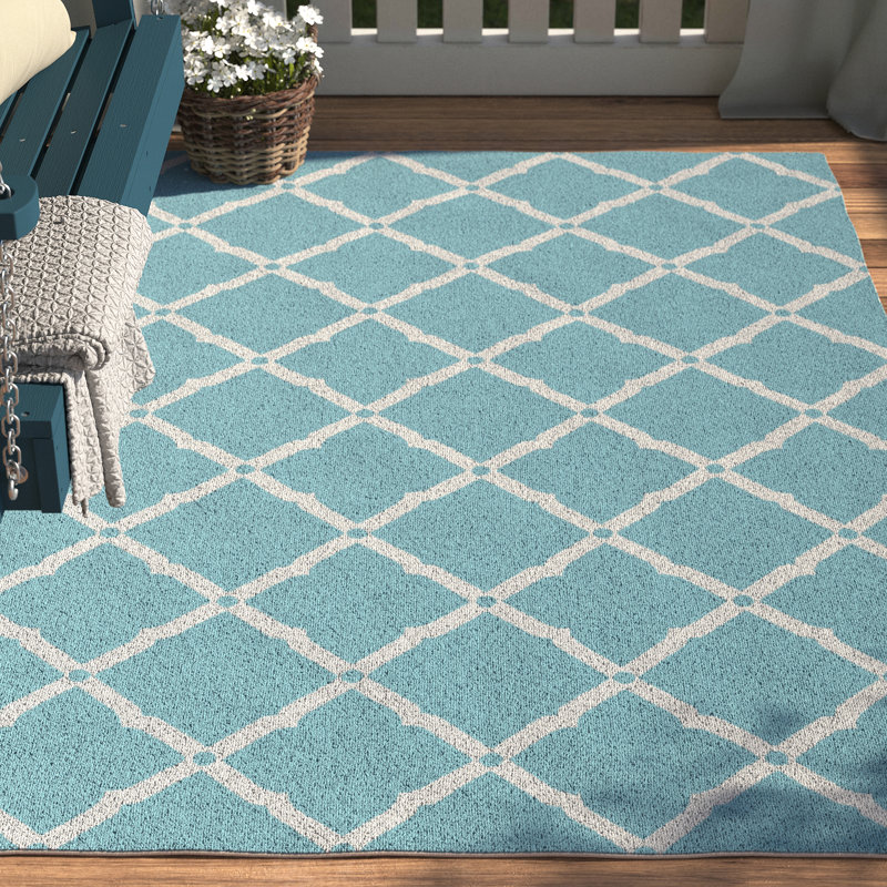 Tapis géométrique intérieur / extérieur bleu turquoise, Rectangle 10 pi x 13 pi