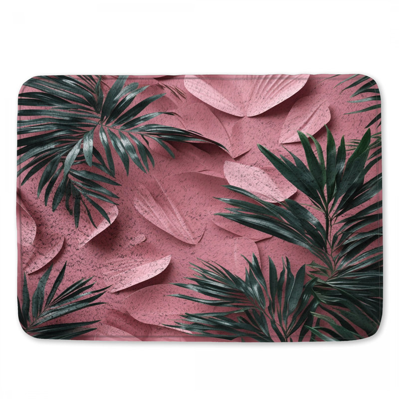 Tapis de bain feuilles de palmier rose, L 34 po x L 21 po