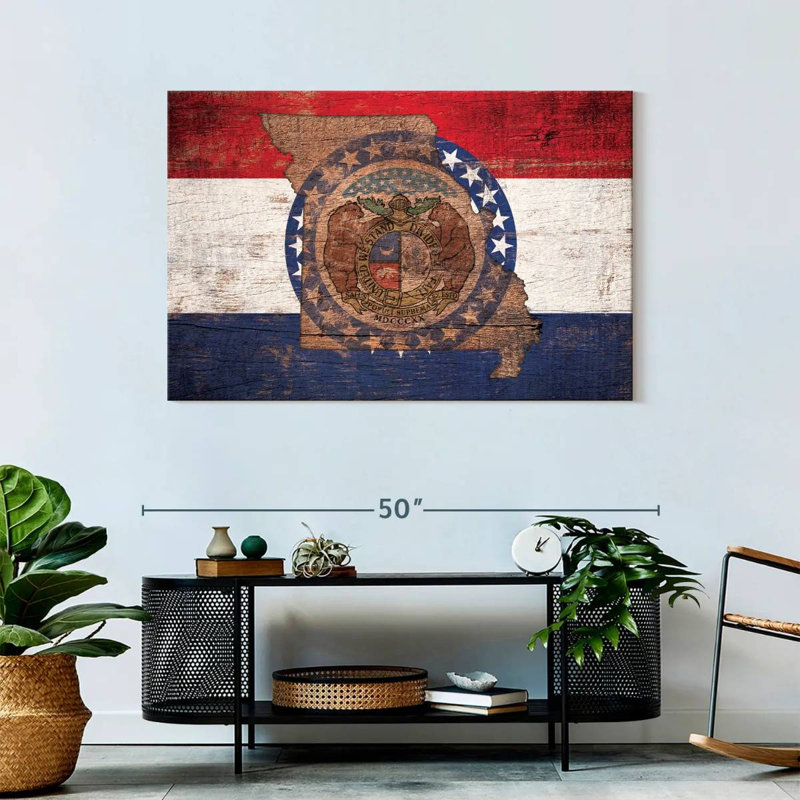 Borges State Map Over Missouri Flag, 30" H x 45" W