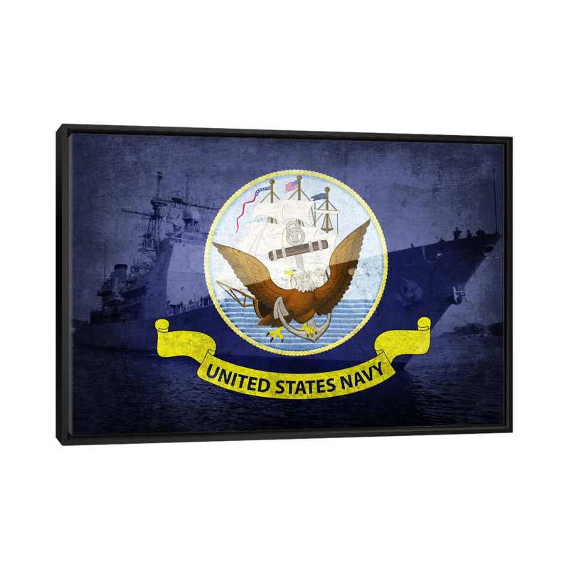 «Flags Ticonderoga-Class Guidé-Missile Cruiser», impression sur toile, H 18 po x l 26 po x P 1,5 po, Toile avec cadre noir