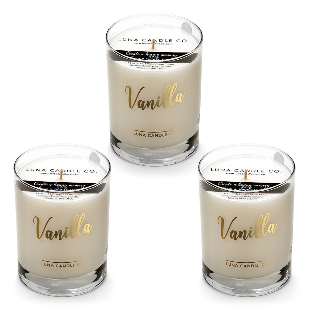 Vanilla Scented Jar Candle with Glass Holder (Set of 3) Luna Candle Co.
