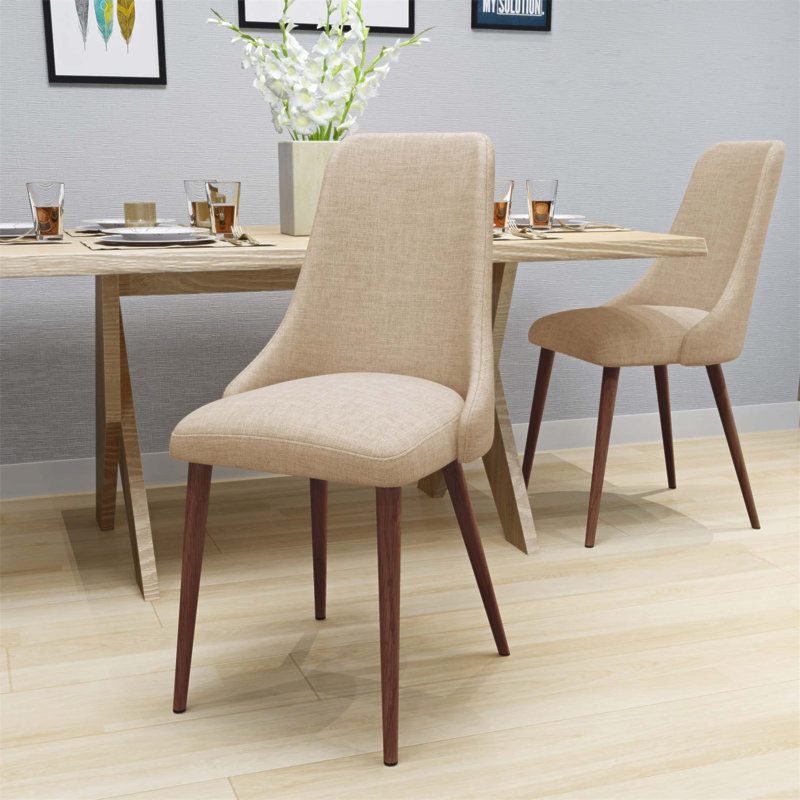 Chaises de salle à manger Mid-Century modernes en tissu sans accoudoirs, ensemble de 2, Brun, Blé