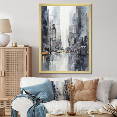 Impression sur toile grise, jaune, minimalisme et rythmes de la ville I