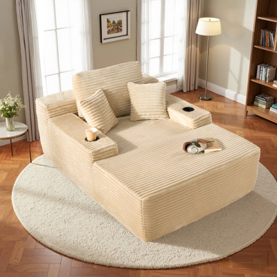 Nathasa Oversized 66.78" Upholstered Compression Chaise Lounge with Pillow, No Assembly Required Cloud Chair, Comfy Fluffy Sleep Sofa Bed for Living Room