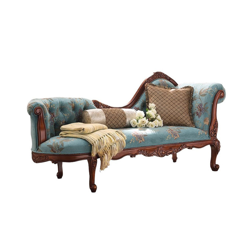 Chaise longue confort intérieure avec repose-pieds rembourré en bois massif, Accoudoir à droite (vu de face)