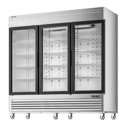 82" 78.2 Cu. Ft. Auto/Cycle Defrost 3-Glass Door Commercial Reach-In Display Upright Freezer - Stainless Steel