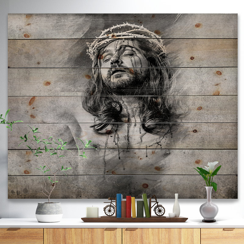 «Jesus Christ», impression, H 30 po x l 40 po x P 1,5 po, Bois