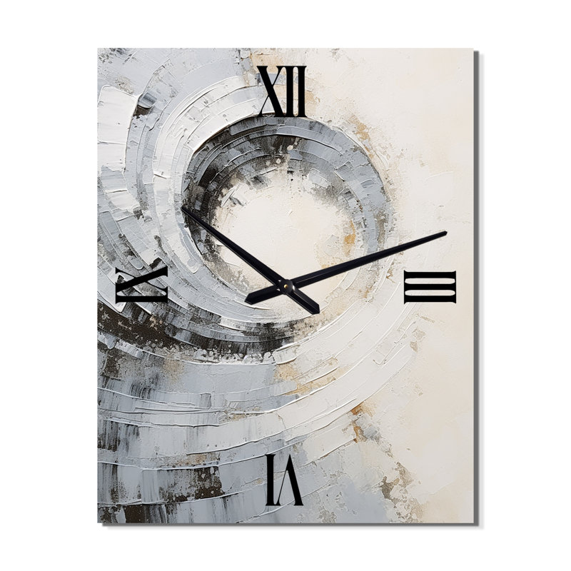 Horloge murale moderne à spirales abstraites blanches et grises, Très grand