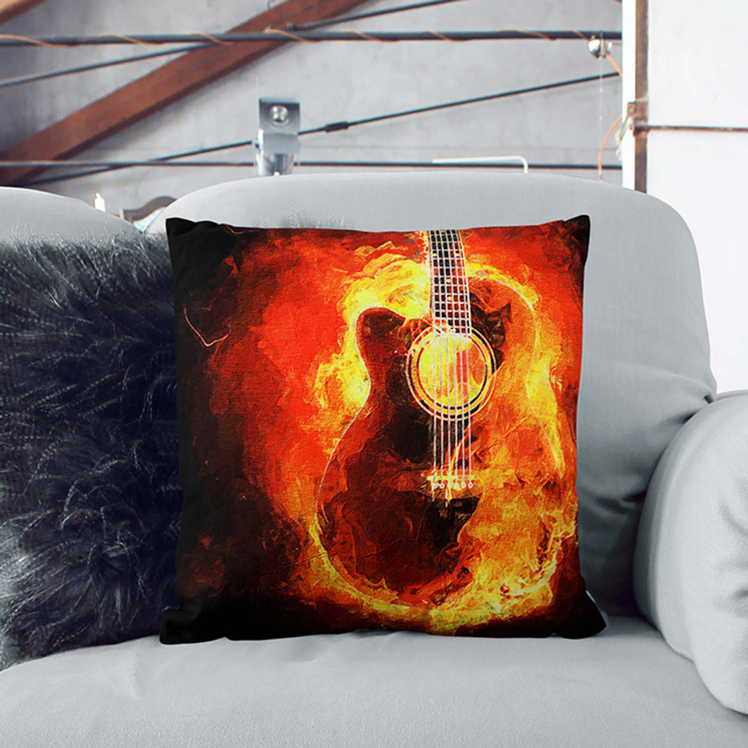 Acoustic Guitar in Flames Cushion with Filling