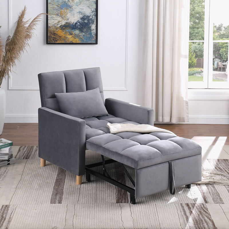 Somdath Sleeper Sofa Chair Bed Multi-Functional Sleeper Chair Upholstered Accent Chair, Gray Velvet