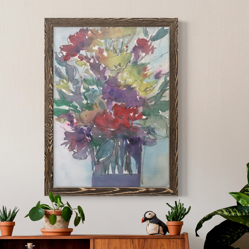 Pièces de jardin II - peinture sur toile encadrée, Cadre noyer, H 28 po x l 38 po x P 1 po