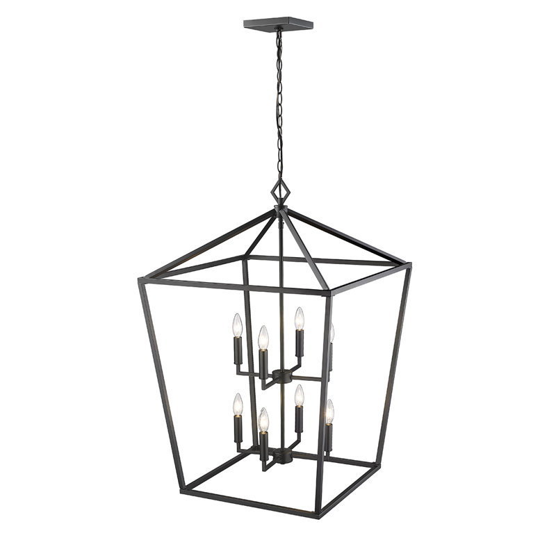 Lustre géométrique noir mat 8 lumières