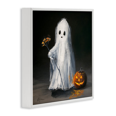 Giclée rétro d'Halloween fantôme et citrouille, design par Lindsay Kivi Fine Art