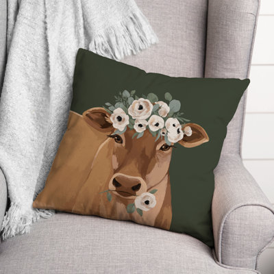 Painterly Floral Cow Square Pillow Cover & Insert