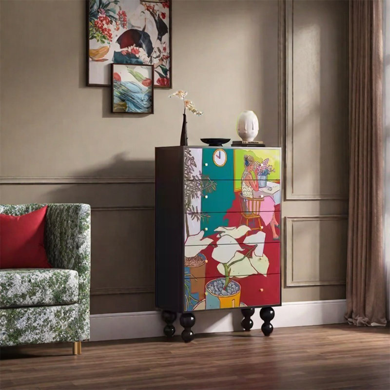Armoire de rangement élégante en noyer avec 5 tiroirs