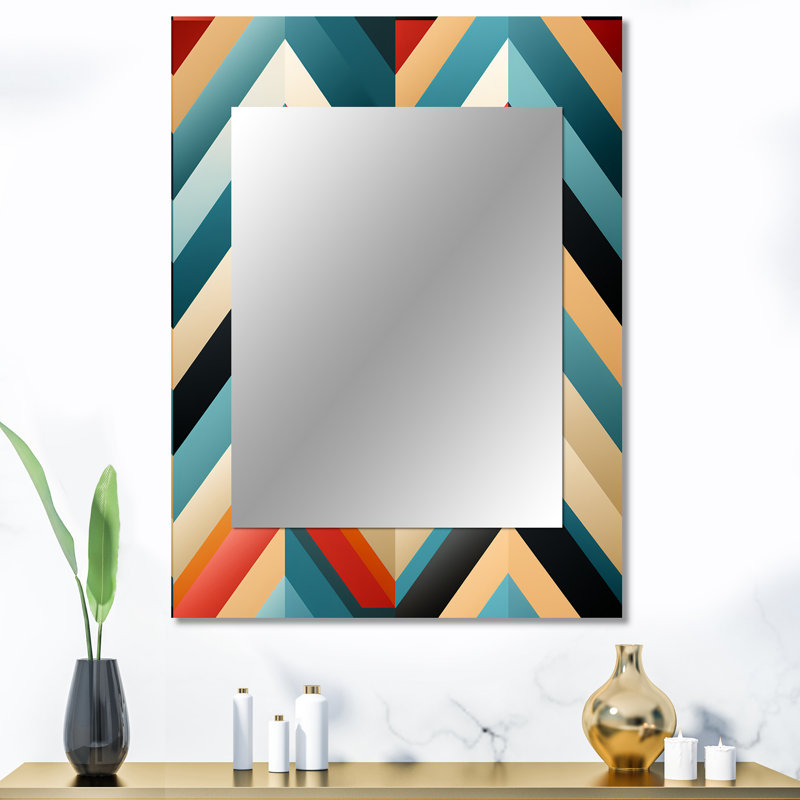Feune Mid Century Geometric Blue And Beige Pattern - Geometric  Mirror, Geometric Decorative Wall Mirror, Printed Metal Art