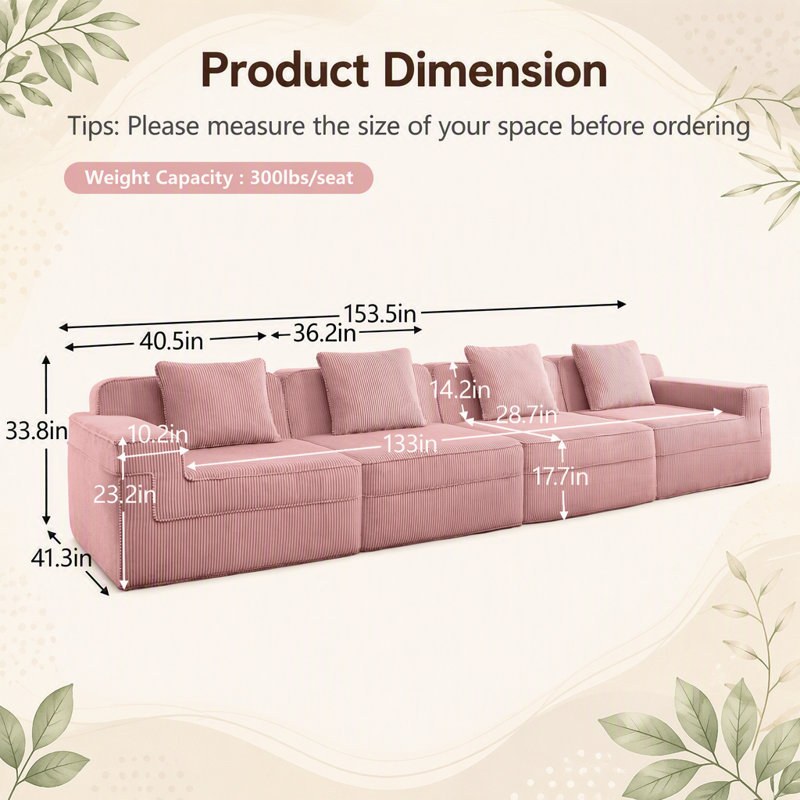 Canapé modulaire sans siège avec sièges profonds, conception moderne et coussins décoratifs, idéal pour les réunions de famille et la détente