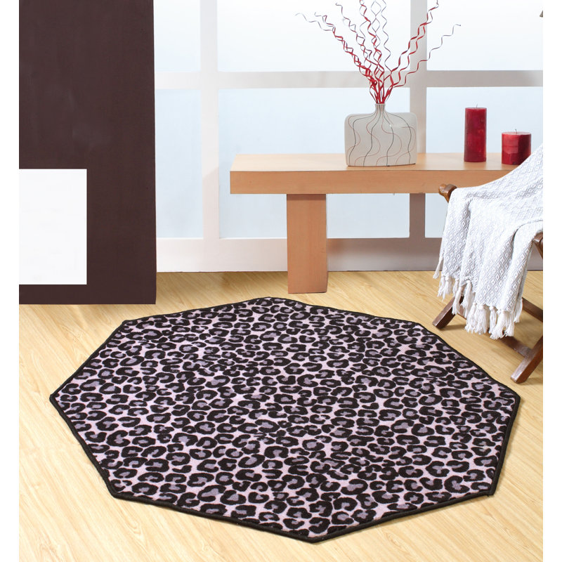 Tapis noir / gris à imprimé animal, Octogone 4 pi
